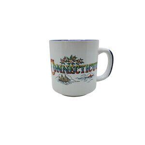 Vintage Nanco Connecticut Souvenir Ceramic Mug With Nautical,Floral Design